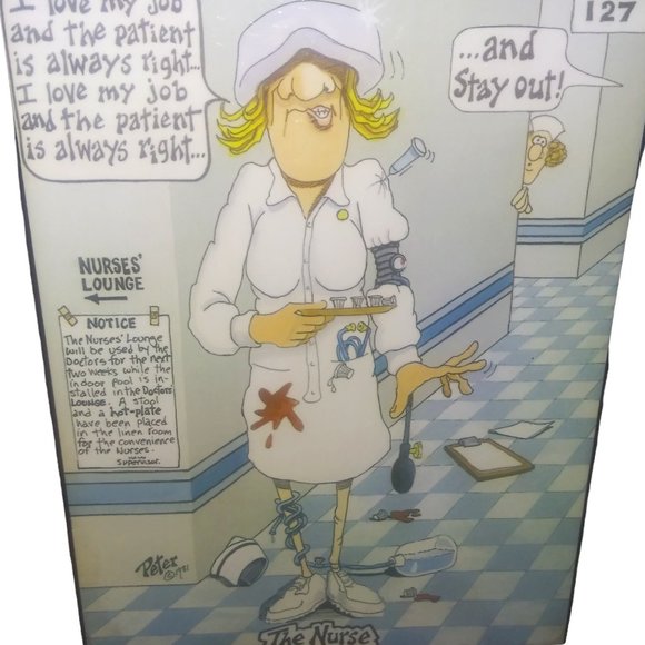 Vintage The Nurse I LOVE MY JOB Kitschy Art Print Plaque Poster 1981 by PETER - Picture 1 of 4